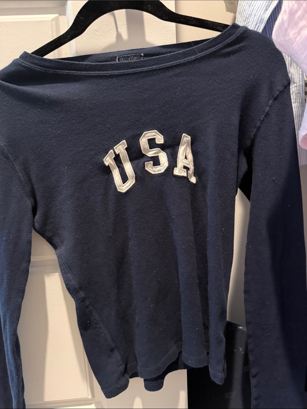 Brandy Melville Navy Long Sleeve Tee with USA Appliqué